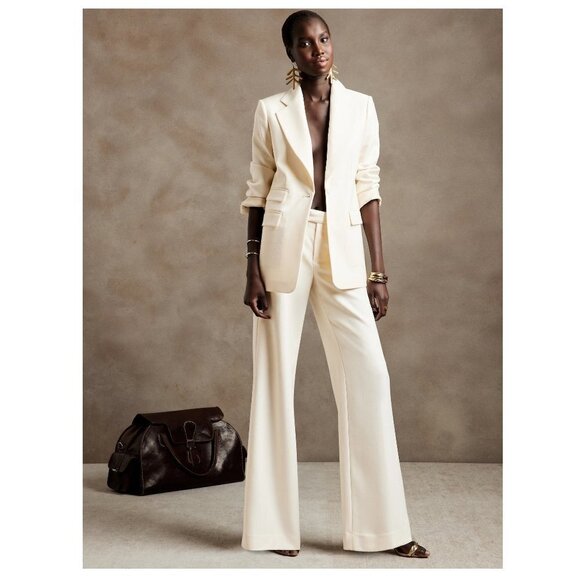 NWT! Banana Republic Women's Ivory Lido Wide Leg Wool Pants - Multiple 🧡 - Picture 3 of 5